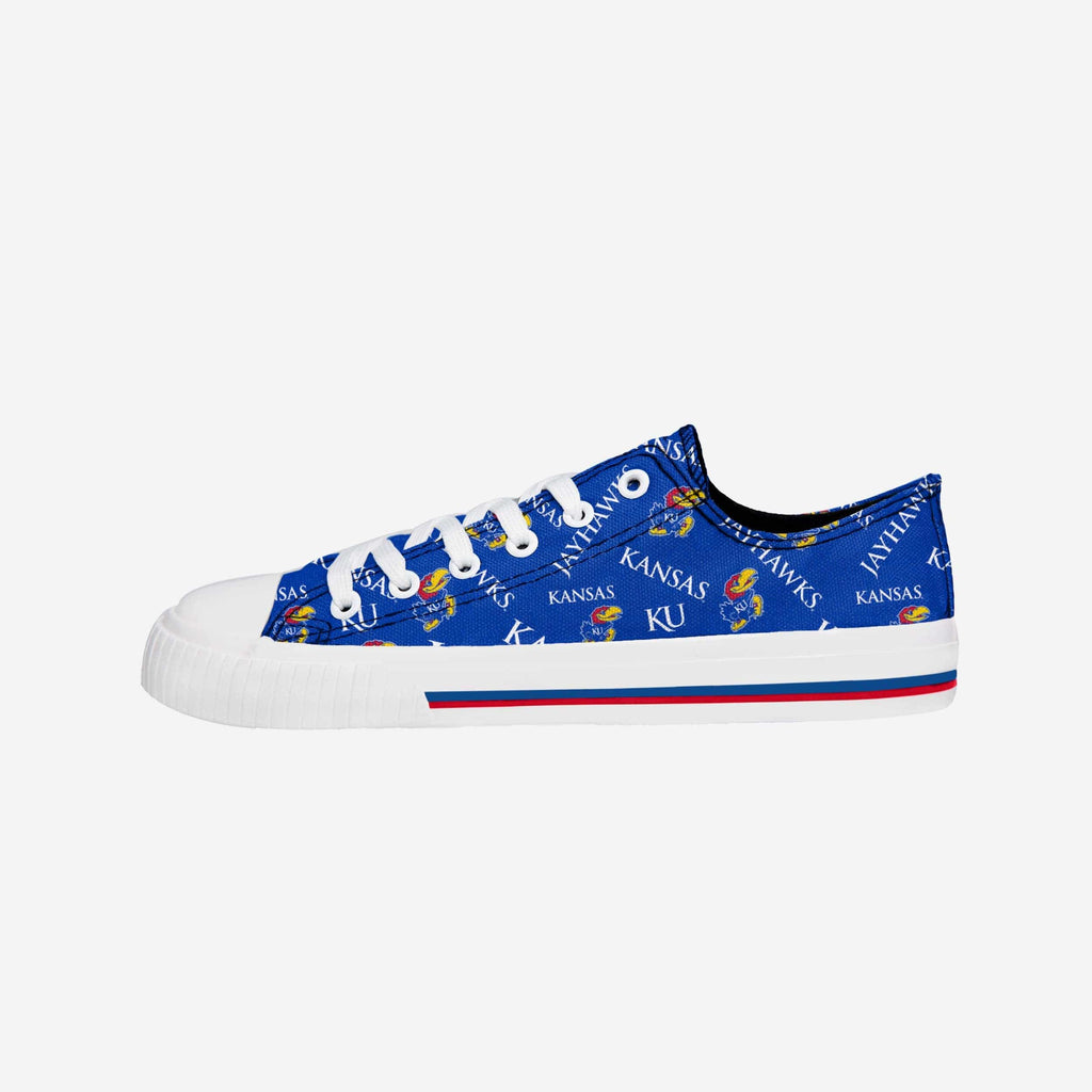 Kansas Jayhawks Womens Low Top Repeat Print Canvas Shoe FOCO 6 - FOCO.com