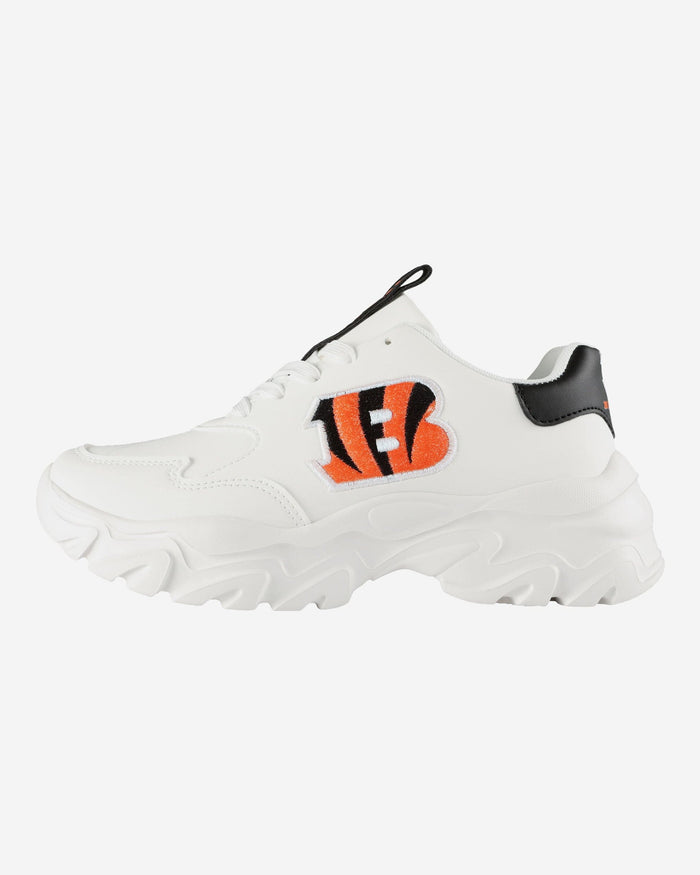 Cincinnati Bengals Womens Glitter Big Logo Vintage White Chunky Sneaker FOCO 6 - FOCO.com