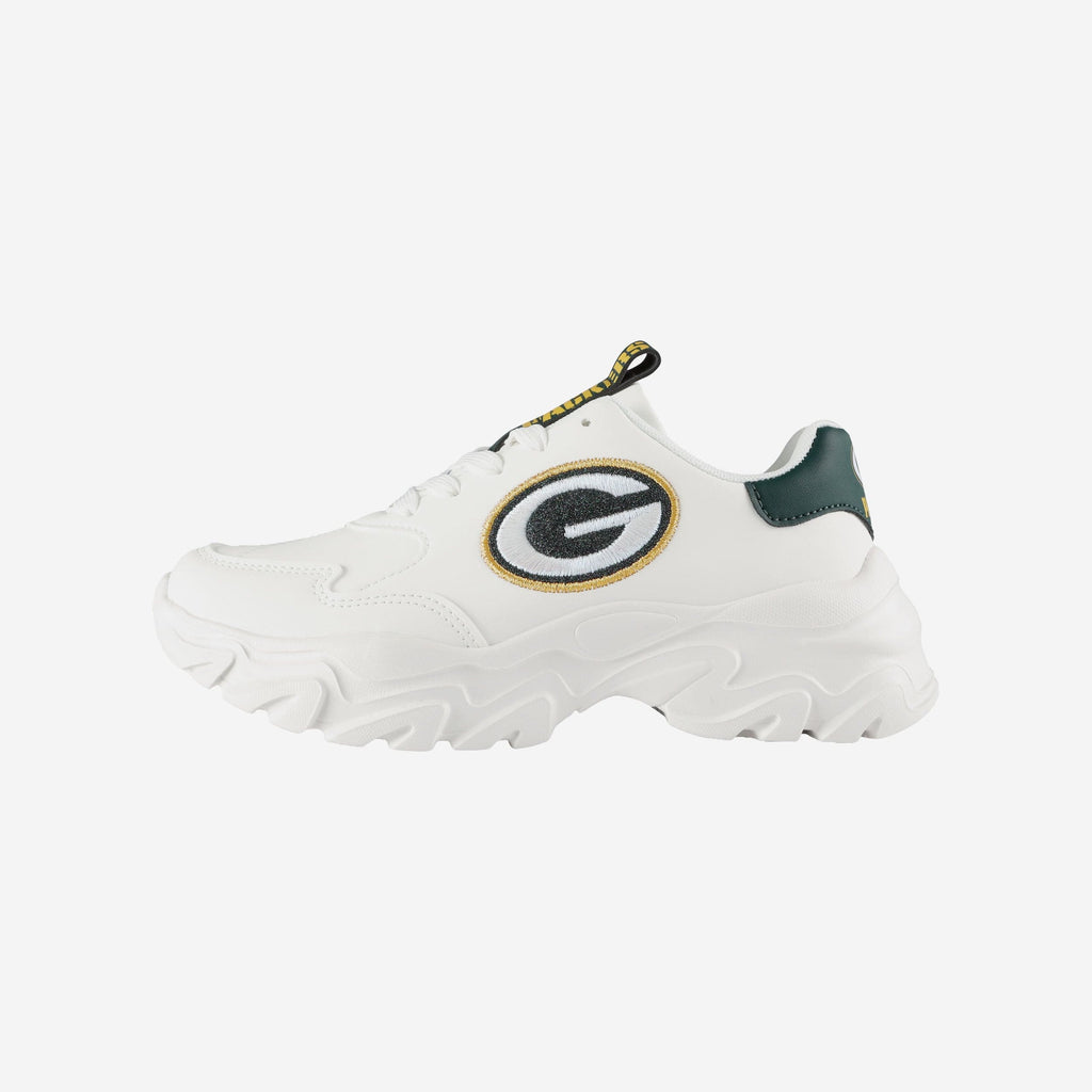 Green Bay Packers Womens Glitter Big Logo Vintage White Chunky Sneaker FOCO 6 - FOCO.com