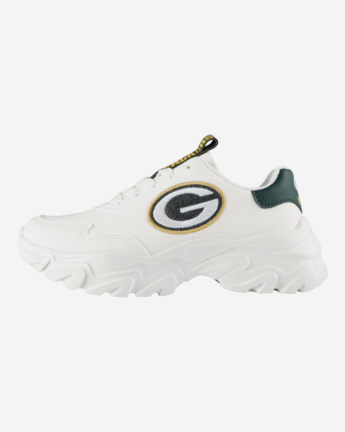 Green Bay Packers Womens Glitter Big Logo Vintage White Chunky Sneaker FOCO 6 - FOCO.com