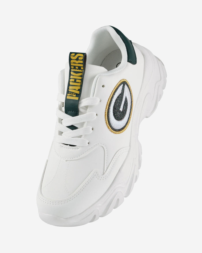 Green Bay Packers Womens Glitter Big Logo Vintage White Chunky Sneaker FOCO - FOCO.com