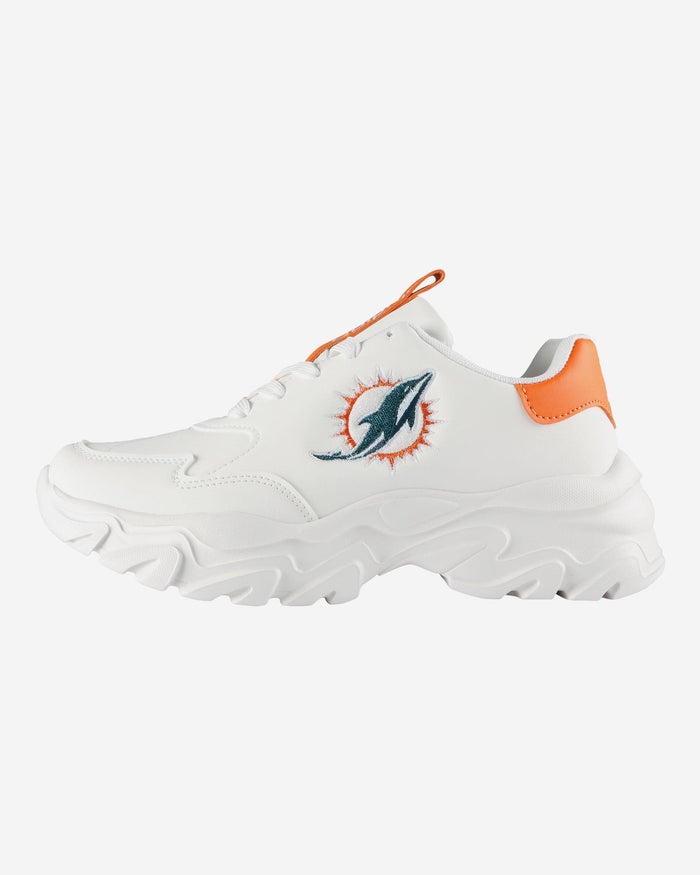 Miami Dolphins Womens Glitter Big Logo Vintage White Chunky Sneaker FOCO 6 - FOCO.com