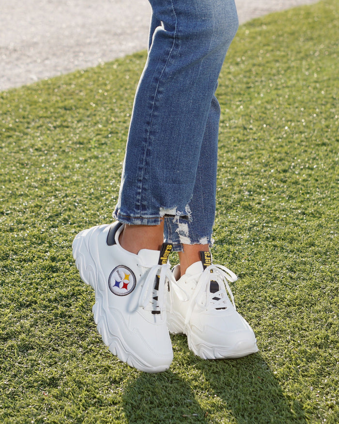 Pittsburgh Steelers Womens Glitter Big Logo Vintage White Chunky Sneaker FOCO - FOCO.com