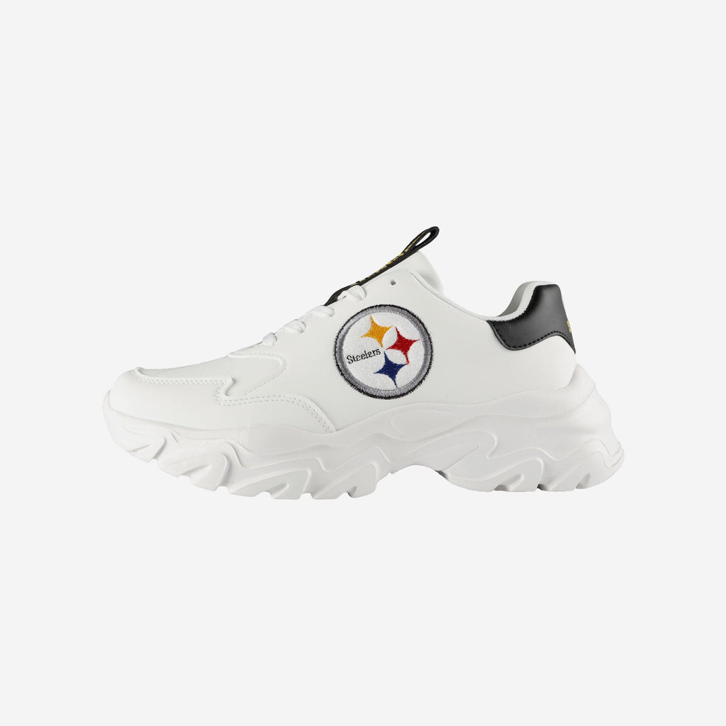 Pittsburgh Steelers Womens Glitter Big Logo Vintage White Chunky Sneaker FOCO 6 - FOCO.com