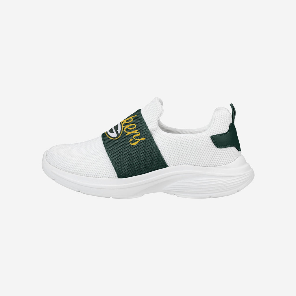 Green Bay Packers Womens Script Wordmark White Slip On Sneakers FOCO 6 - FOCO.com