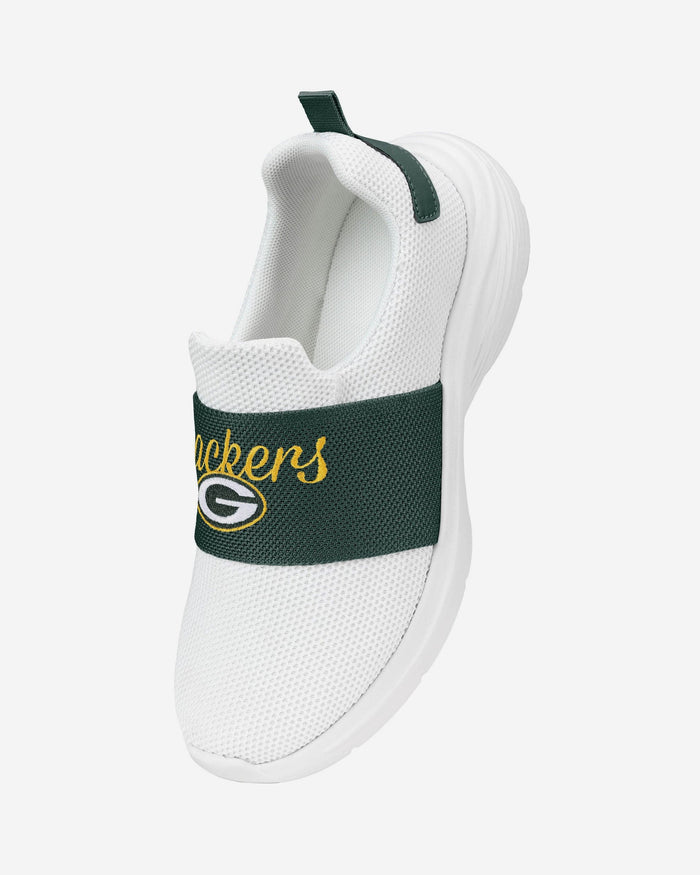 Green Bay Packers Womens Script Wordmark White Slip On Sneakers FOCO - FOCO.com