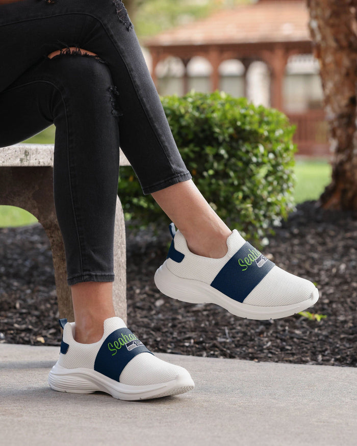 Seattle Seahawks Womens Script Wordmark White Slip On Sneakers FOCO - FOCO.com