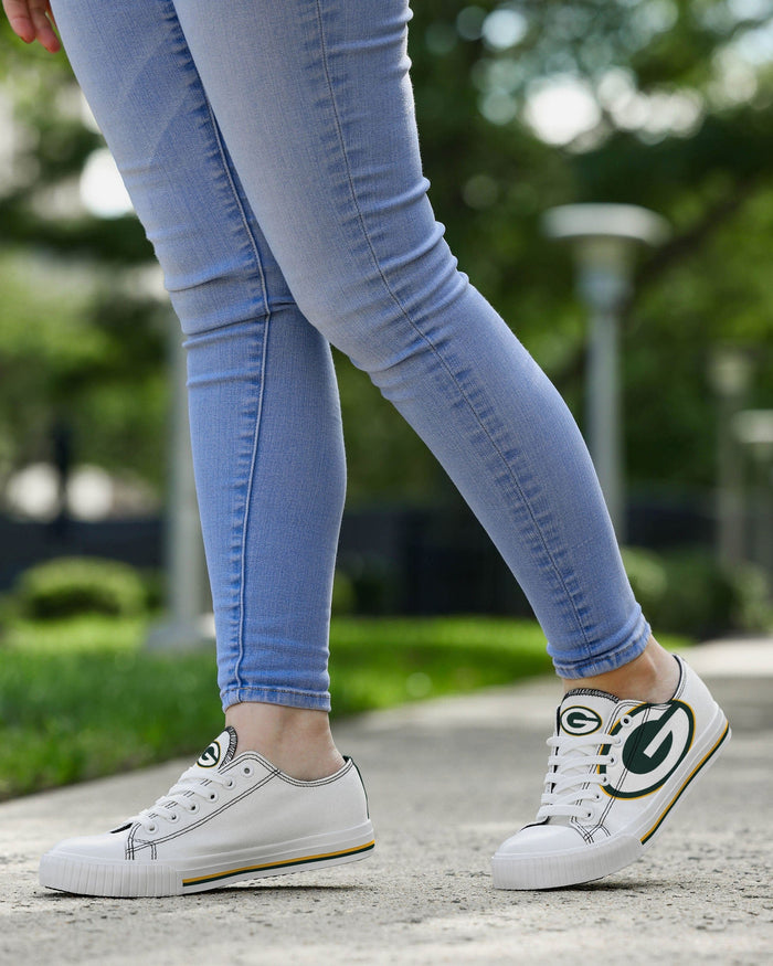 Green Bay Packers Womens Big Logo Low Top White Canvas Shoes FOCO - FOCO.com