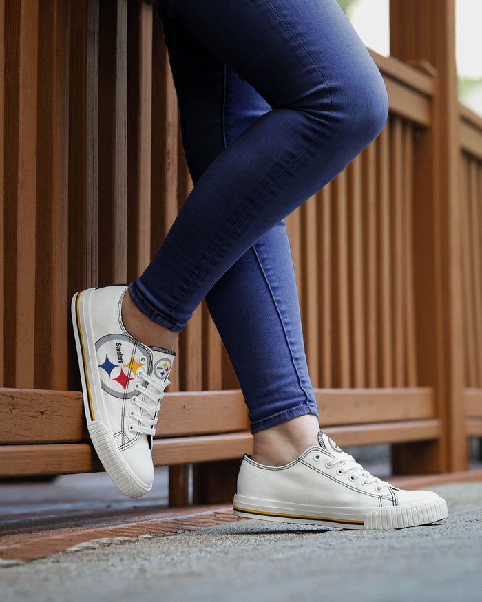 Pittsburgh Steelers Womens Big Logo Low Top White Canvas Shoes FOCO - FOCO.com