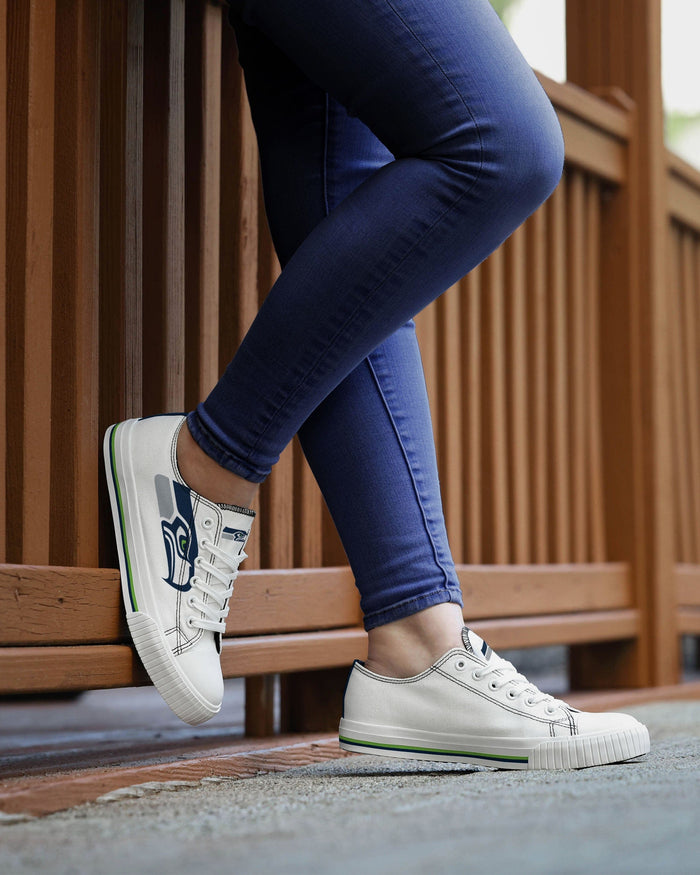 Seattle Seahawks Womens Big Logo Low Top White Canvas Shoes FOCO - FOCO.com