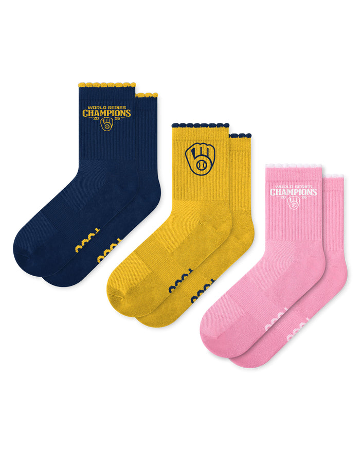 Milwaukee Brewers 2026 World Series Champions Womens 3 Pack Ruffle Quarter Socks FOCO - FOCO.com