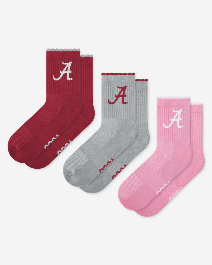 Alabama Crimson Tide 3-Pack Ruffle Quarter Socks FOCO - FOCO.com