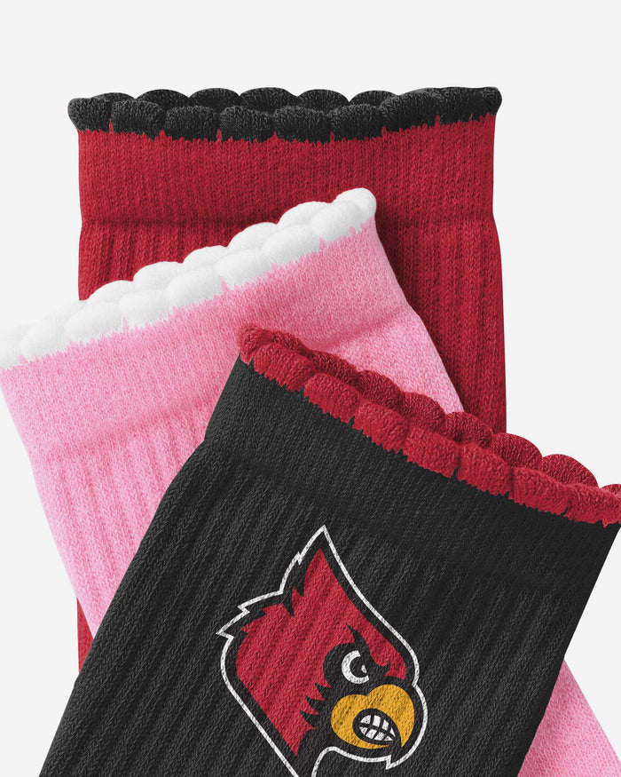 Louisville Cardinals 3-Pack Ruffle Quarter Socks
