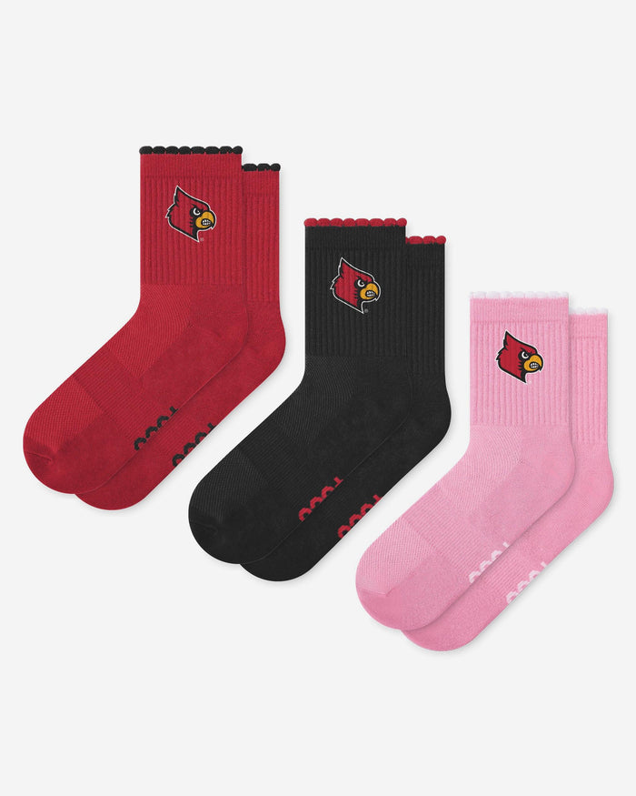 Louisville Cardinals 3-Pack Ruffle Quarter Socks