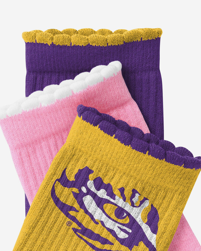LSU Tigers 3-Pack Ruffle Quarter Socks FOCO - FOCO.com