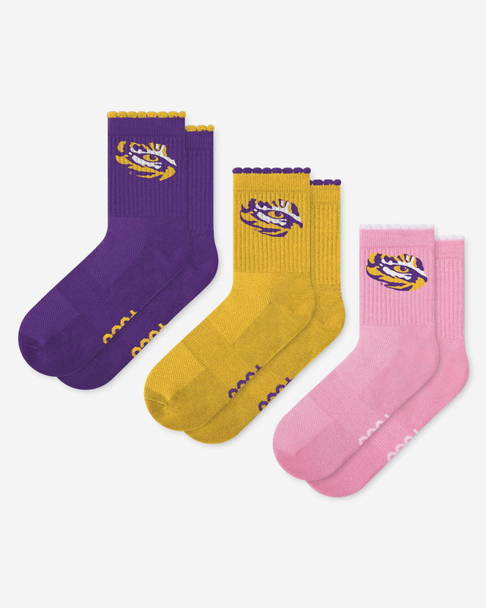 LSU Tigers 3-Pack Ruffle Quarter Socks FOCO - FOCO.com