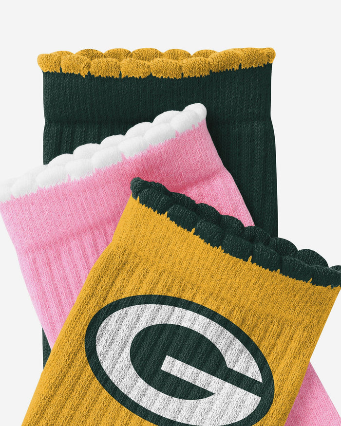 Green Bay Packers 3-Pack Ruffle Quarter Socks FOCO - FOCO.com