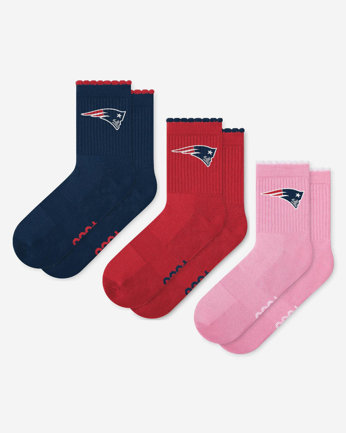 New England Patriots 3-Pack Ruffle Quarter Socks