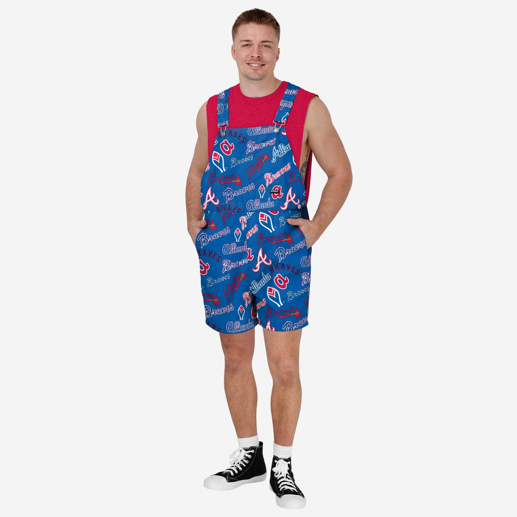 Atlanta Braves Mens Historic Print Bib Shortalls FOCO S - FOCO.com