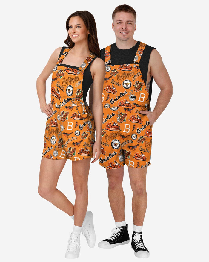 Baltimore Orioles Mens Historic Print Bib Shortalls FOCO - FOCO.com