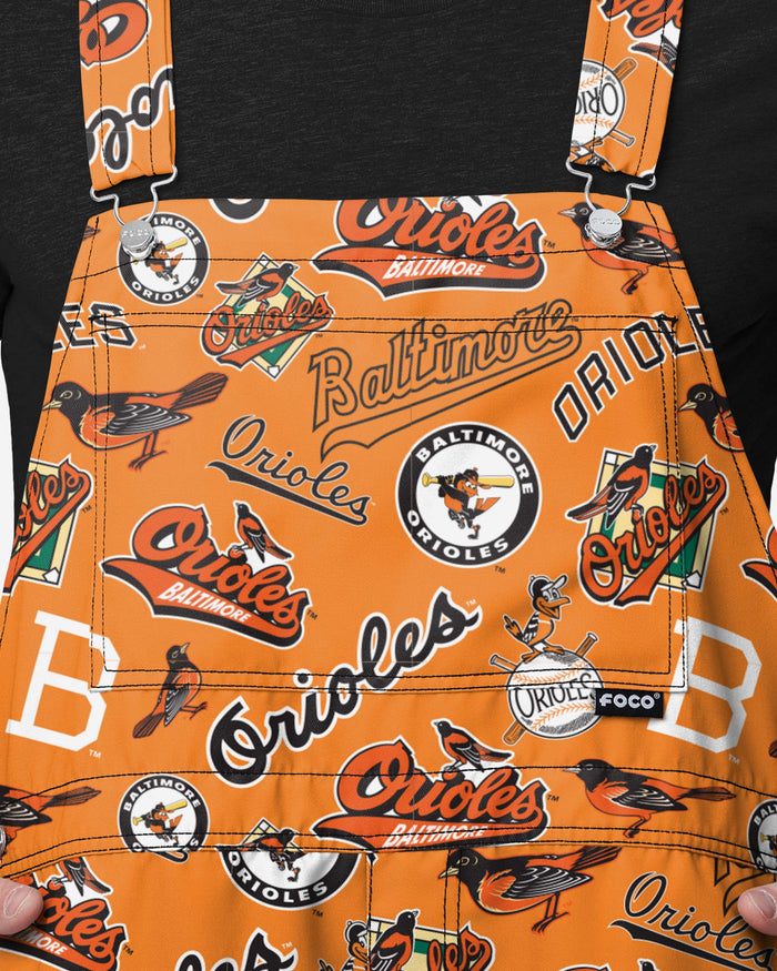 Baltimore Orioles Mens Historic Print Bib Shortalls FOCO - FOCO.com