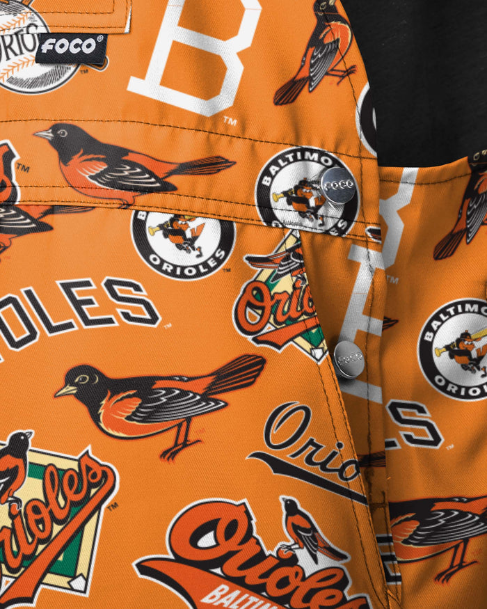 Baltimore Orioles Mens Historic Print Bib Shortalls FOCO - FOCO.com