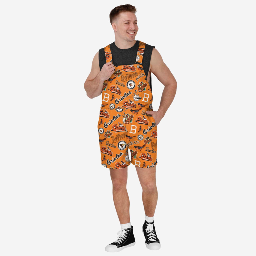 Baltimore Orioles Mens Historic Print Bib Shortalls FOCO S - FOCO.com