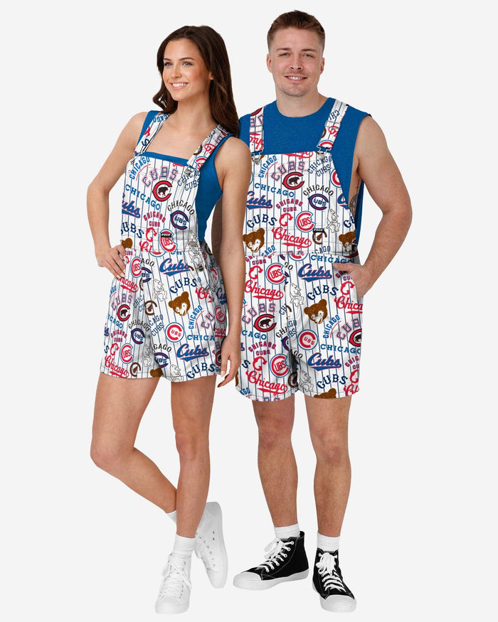 Chicago Cubs Mens Historic Print Bib Shortalls FOCO - FOCO.com