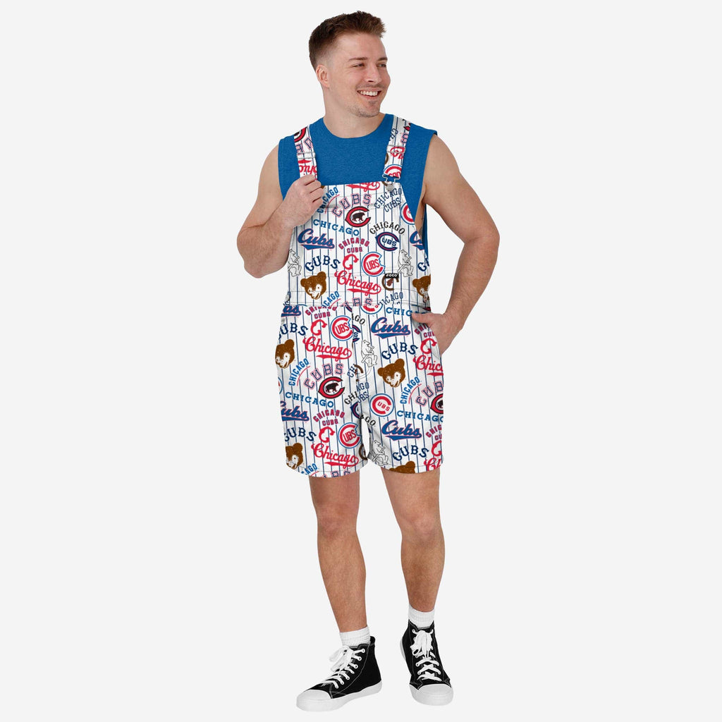 Chicago Cubs Mens Historic Print Bib Shortalls FOCO S - FOCO.com