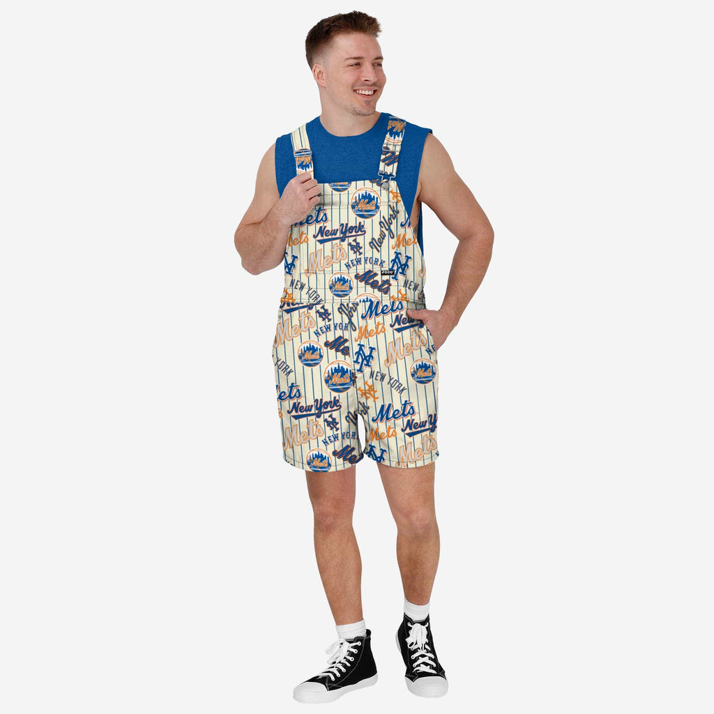 New York Mets Mens Historic Print Bib Shortalls FOCO S - FOCO.com