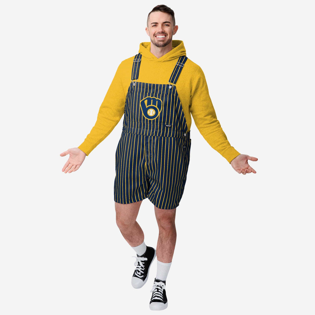 Milwaukee Brewers Mens Pinstripe Bib Shortalls FOCO S - FOCO.com