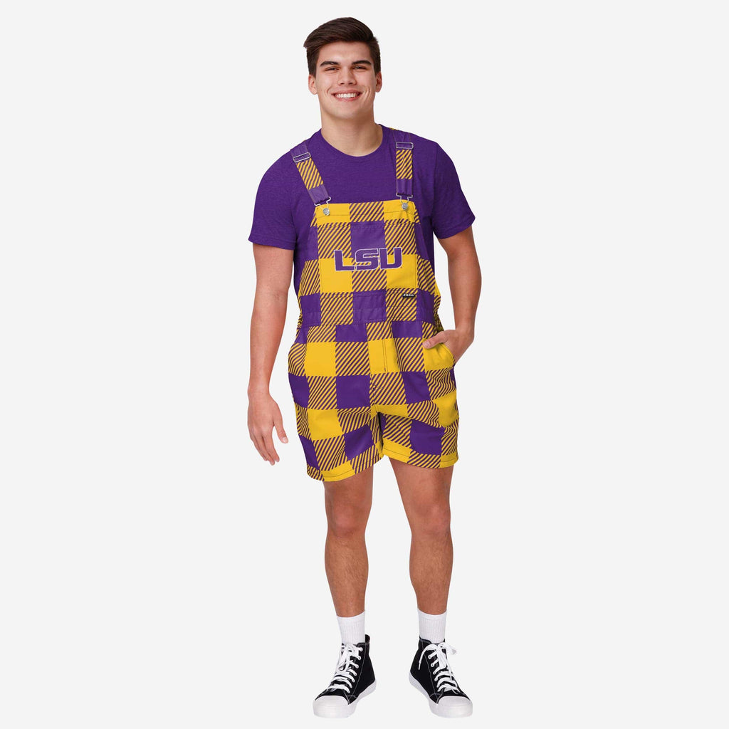 LSU Tigers Mens Plaid Bib Shortalls FOCO S - FOCO.com