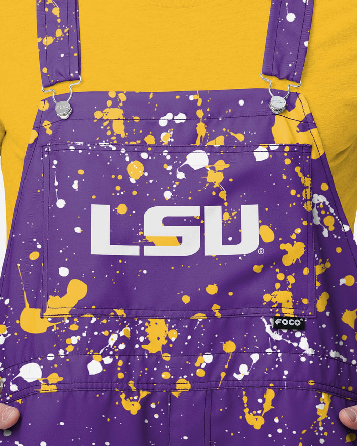 LSU Tigers Mens Paint Splatter Bib Shortalls FOCO - FOCO.com