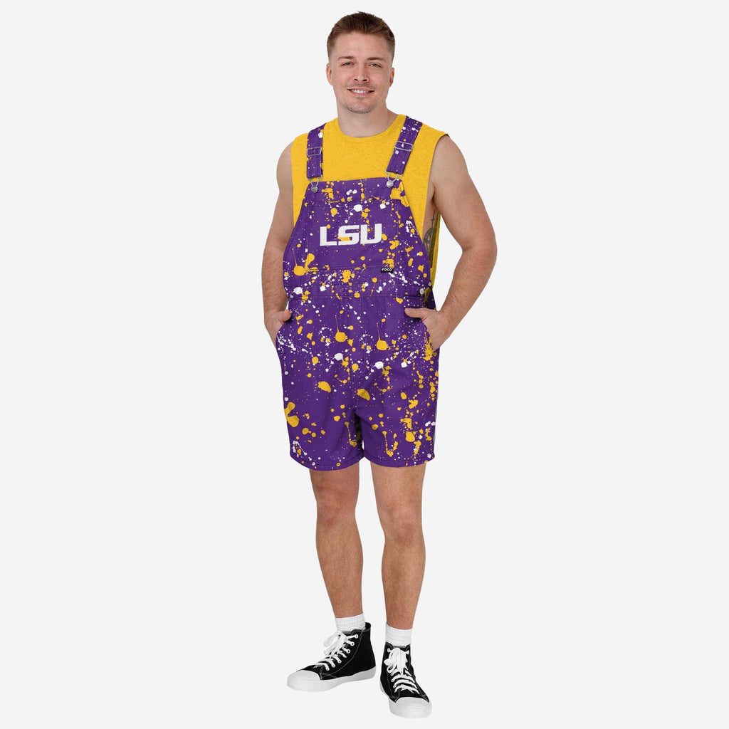 LSU Tigers Mens Paint Splatter Bib Shortalls FOCO S - FOCO.com