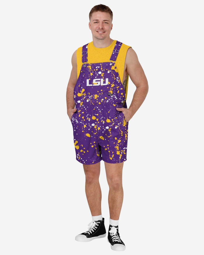 LSU Tigers Mens Paint Splatter Bib Shortalls FOCO S - FOCO.com