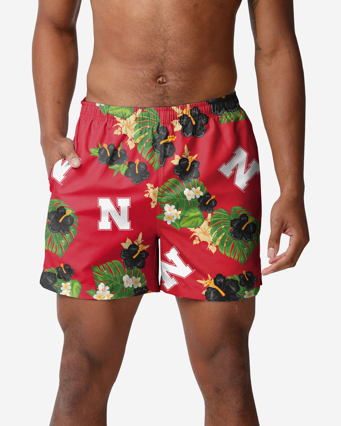 Nebraska Cornhuskers Floral Swimming Trunks FOCO S - FOCO.com