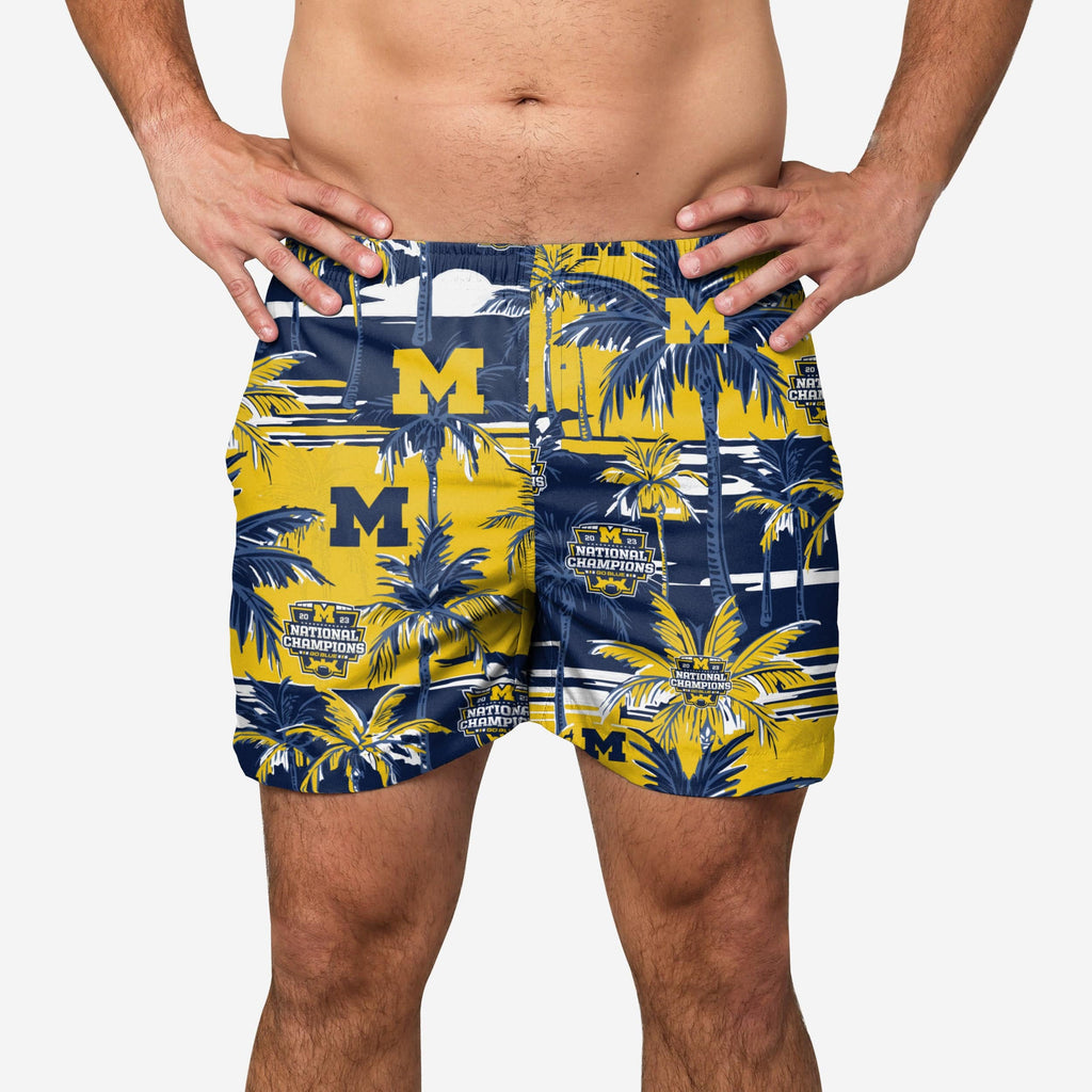 Michigan Wolverines 2023 Football National Champions Floral Swimming Trunks FOCO S - FOCO.com