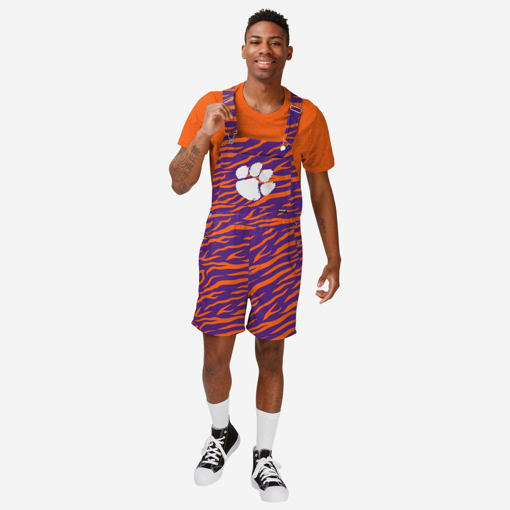 Clemson Tigers Mens Tiger Stripe Thematic Bib Shortalls FOCO S - FOCO.com