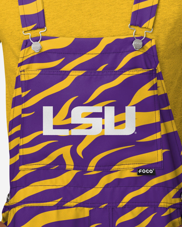 LSU Tigers Mens Tiger Stripe Thematic Bib Shortalls FOCO - FOCO.com