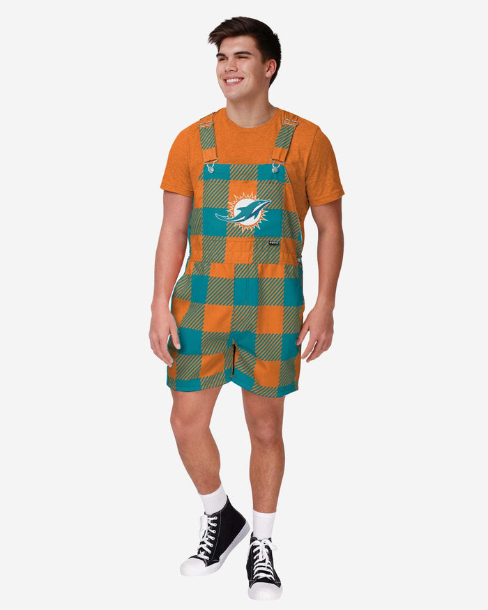 Miami Dolphins Mens Plaid Bib Shortalls FOCO S - FOCO.com