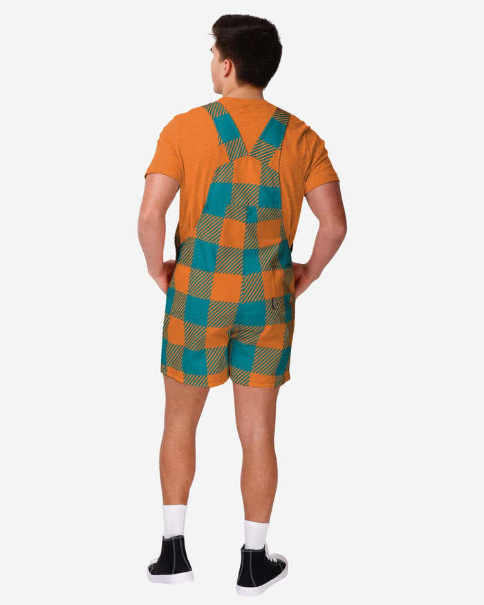 Miami Dolphins Mens Plaid Bib Shortalls FOCO - FOCO.com