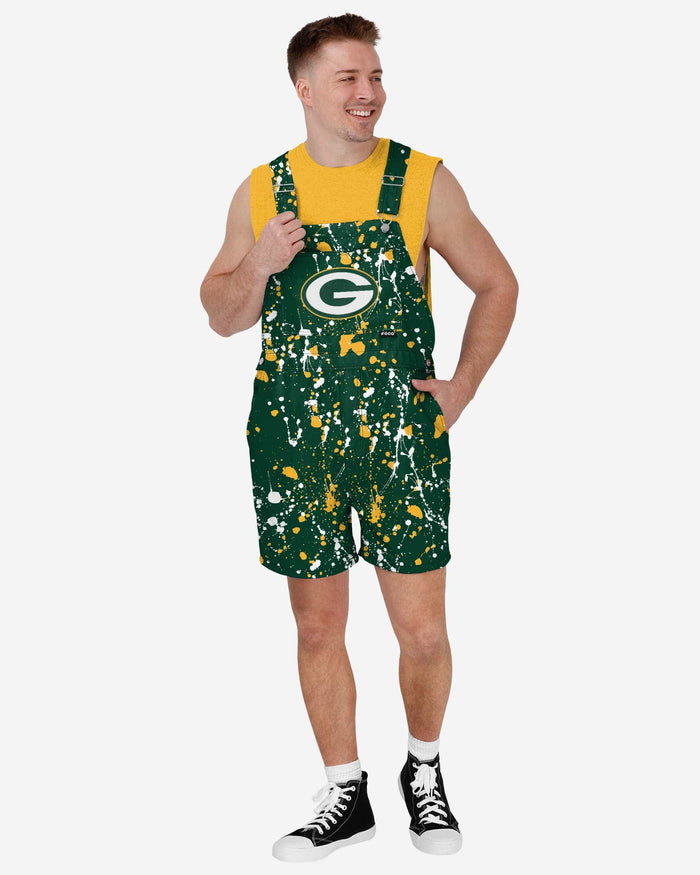 Green Bay Packers Mens Paint Splatter Bib Shortalls FOCO S - FOCO.com