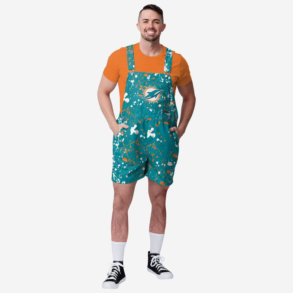 Miami Dolphins Mens Paint Splatter Bib Shortalls FOCO S - FOCO.com