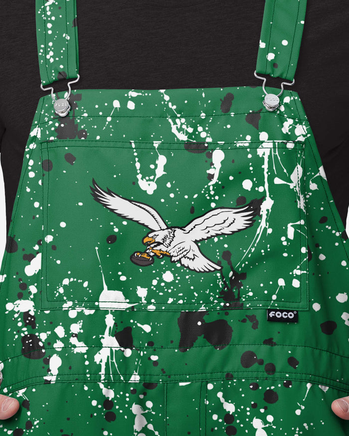 Philadelphia Eagles Mens Kelly Green Paint Splatter Bib Shortalls FOCO - FOCO.com