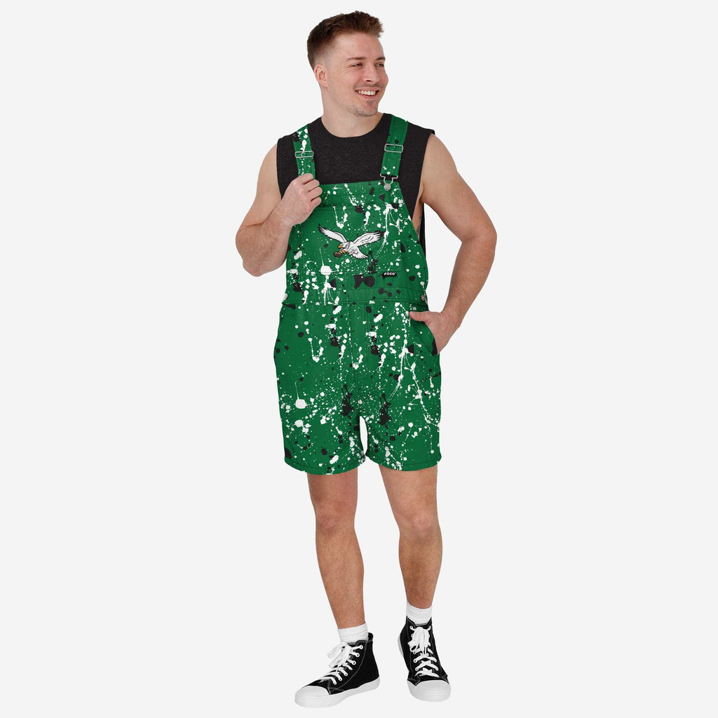 Philadelphia Eagles Mens Kelly Green Paint Splatter Bib Shortalls FOCO S - FOCO.com