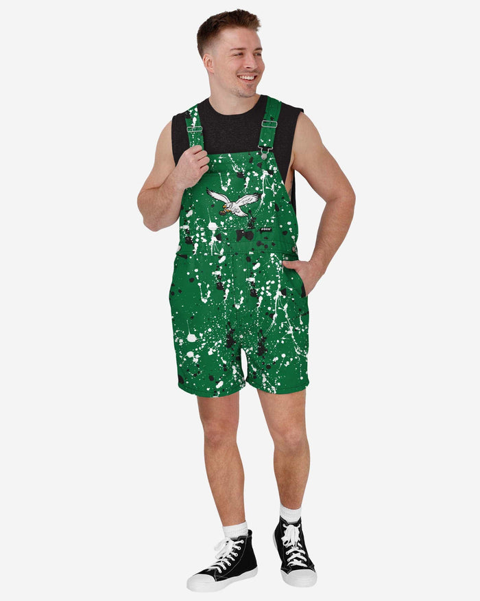 Philadelphia Eagles Mens Kelly Green Paint Splatter Bib Shortalls FOCO S - FOCO.com