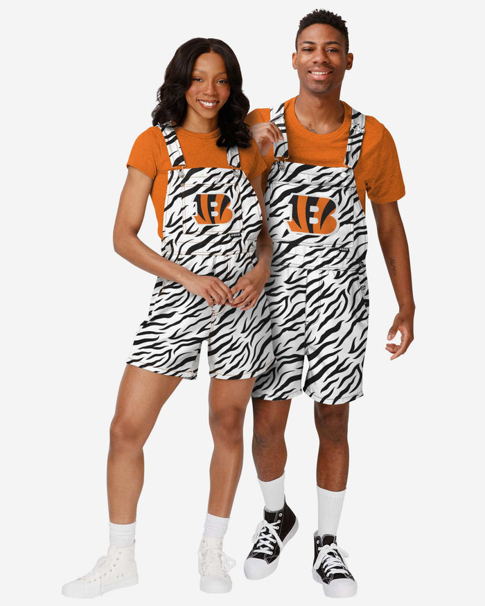 Cincinnati Bengals Mens White Tiger Stripe Thematic Bib Shortalls FOCO - FOCO.com