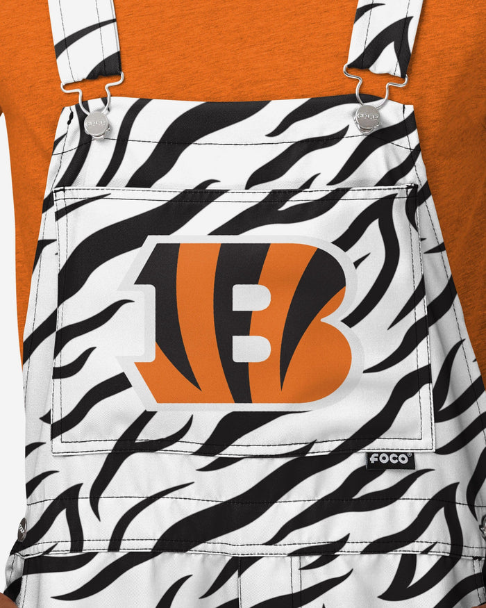 Cincinnati Bengals Mens White Tiger Stripe Thematic Bib Shortalls FOCO - FOCO.com