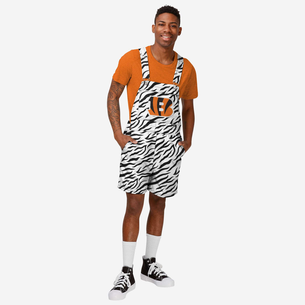 Cincinnati Bengals Mens White Tiger Stripe Thematic Bib Shortalls FOCO S - FOCO.com