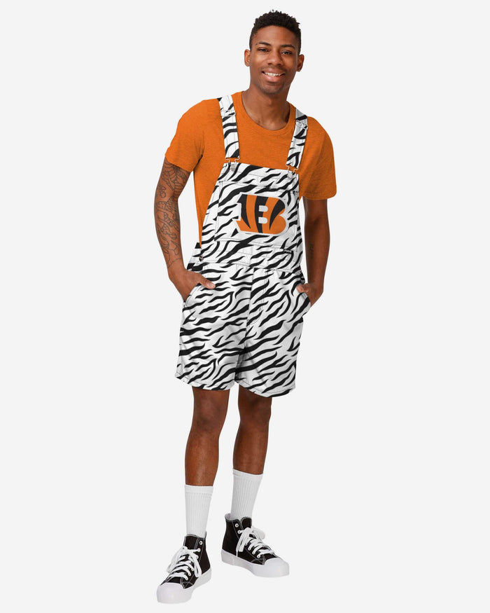 Cincinnati Bengals Mens White Tiger Stripe Thematic Bib Shortalls FOCO S - FOCO.com